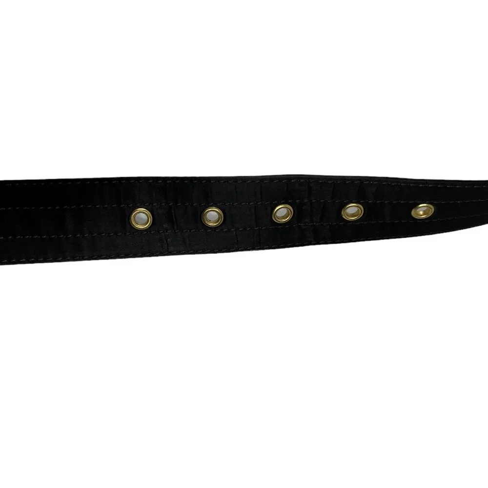 Gap Satin Brown Belt Yellow Bedazzles on Goldtone Buckle Stitch Detail Tiny Flaw